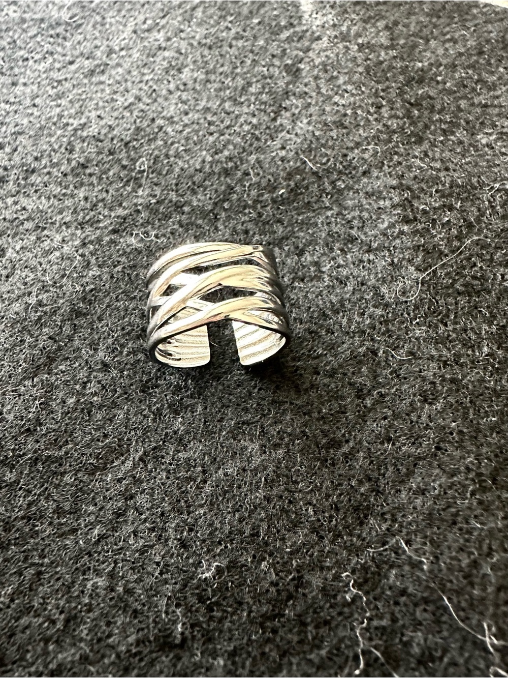 Silver Open Band Ring with Textured Overlap Design